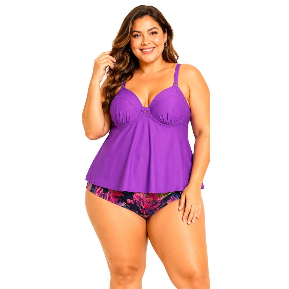 NWT torrid 2 Piece Swimsuit Tankini Ultra HR Brief Floral Women's 2X D/DD Pink